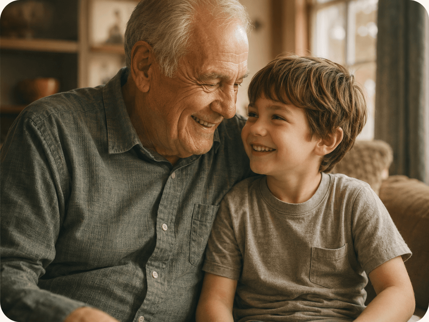 A grandfather sharing a story with his grandson